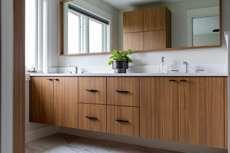 Contemporary Laminate Wood Look Slab Floating Bathroom Vanity