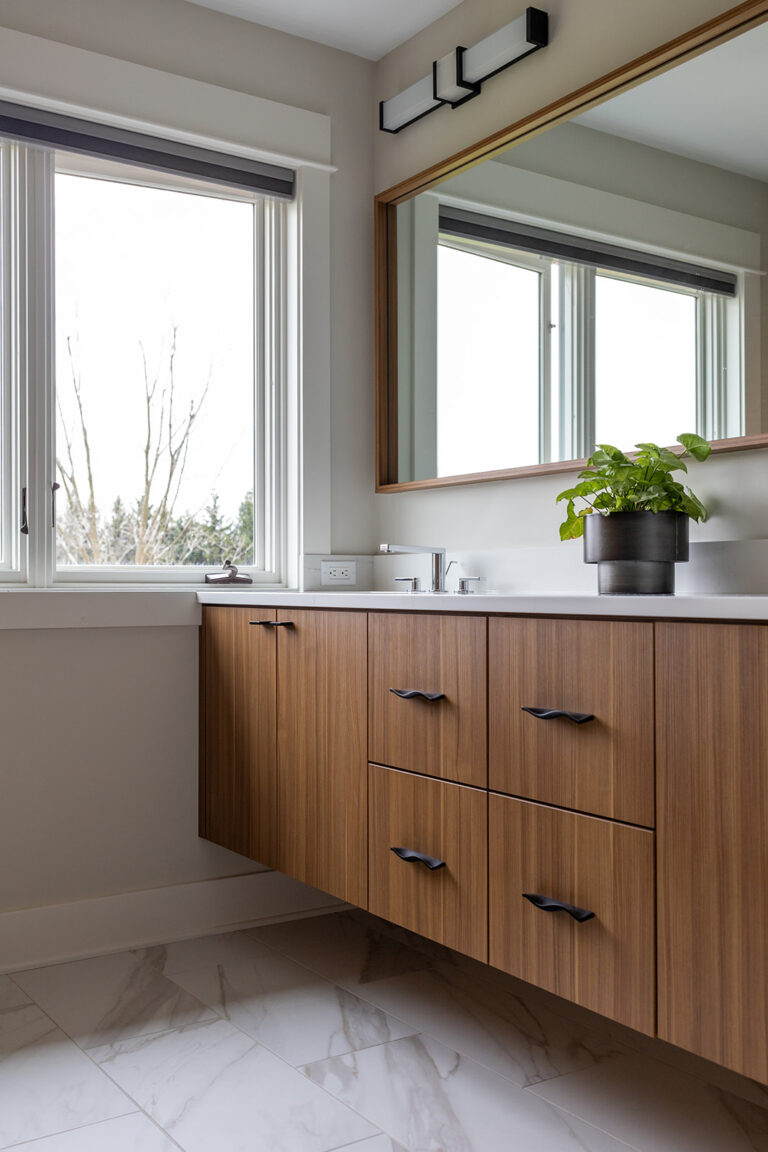 Contemporary Laminate Wood Look Slab Floating Bathroom Vanity