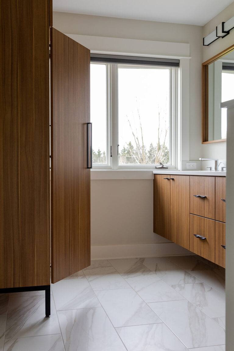 Contemporary Laminate Wood Look Slab Bathroom Linen Cabinet