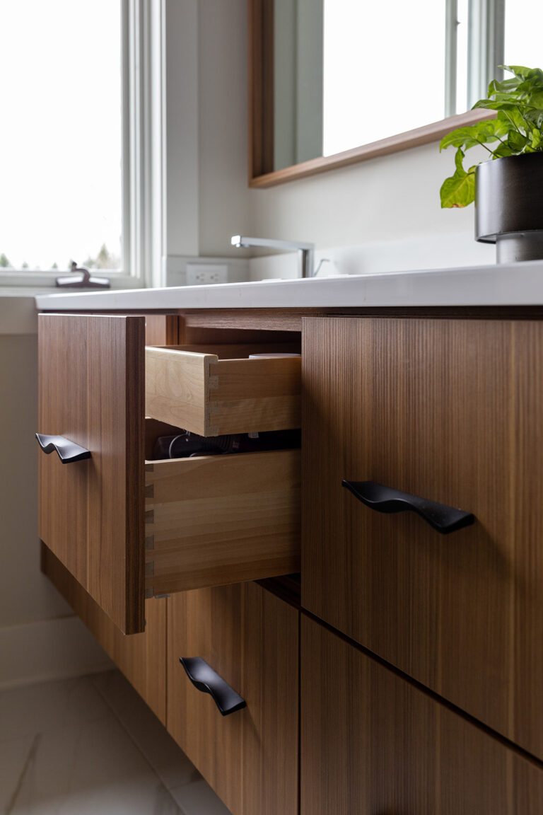 Contemporary Laminate Wood Look Slab Bathroom Vanity Hidden Double Drawer