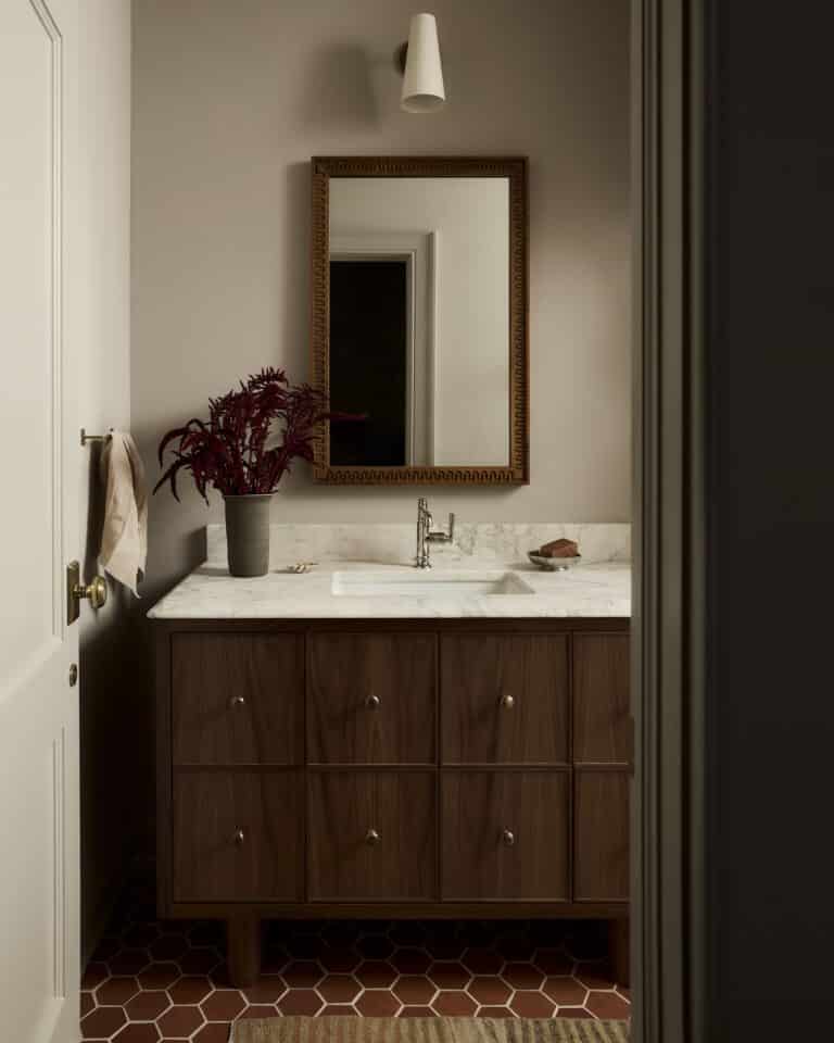 Earth Tone Contemporary Bathroom Wood Vanity