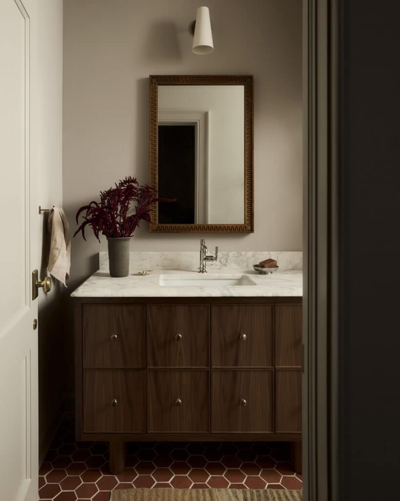 Earth Tone Contemporary Bathroom Wood Vanity