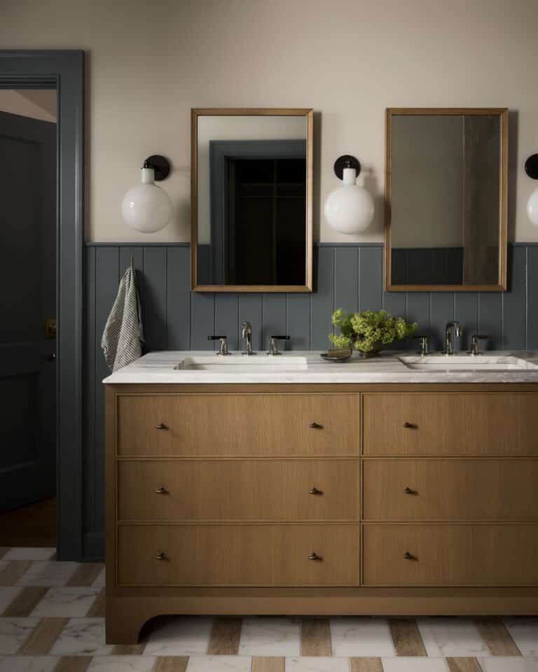 Earth Tone Contemporary Bathroom Wood Vanity