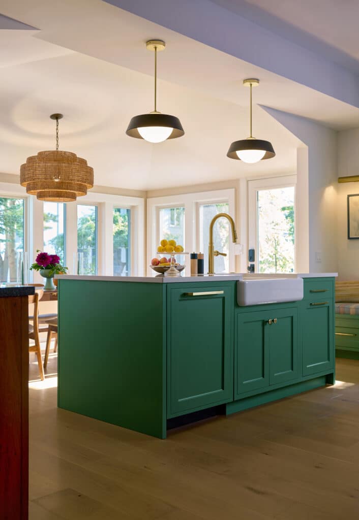 Gun Lake Kitchen Remodel Green Cabinets