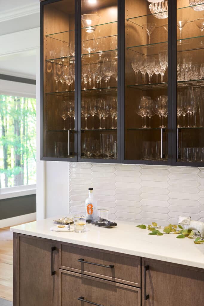 Peach Creek Kitchen Bar Remodel Glass Upper Cabinets