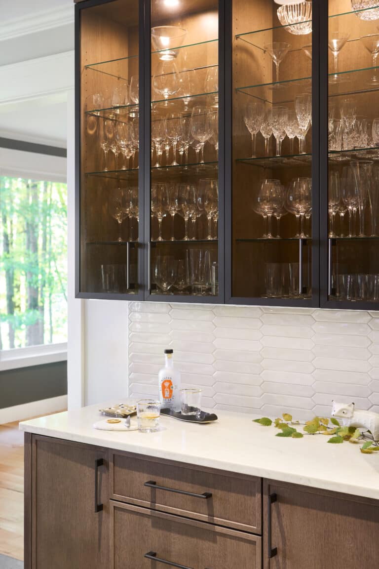 Peach Creek Kitchen Bar Remodel Glass Upper Cabinets