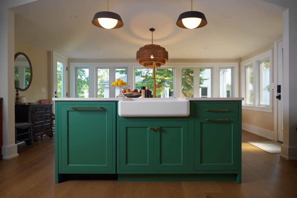 Gun Lake Remodel Green Kitchen Island Wide